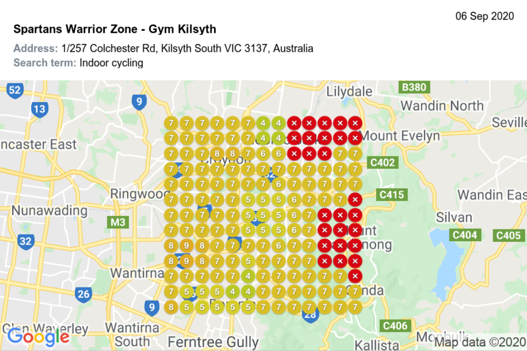 SWZ Successful SEO Campaign - Local ranking grid showing top positions across the Melbourne region