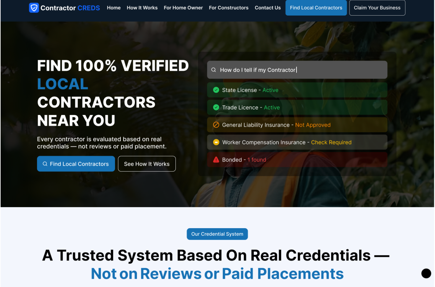 Contractor CREDS - Verified local contractors platform